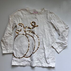 Crewcuts White Long-Sleeve Tee with Gold Sequin Pumpkin